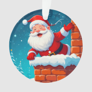 Santa Claus Waving Joyfully in Chimney Ornament