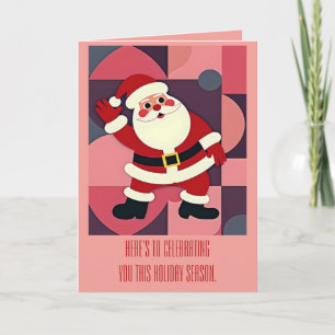 Santa Claus Waving Mid-Century Modern Holiday Fun Card