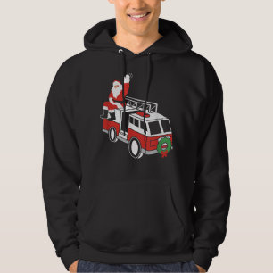 Santa Claus Waving On Fire Truck Firefighter Chris Hoodie