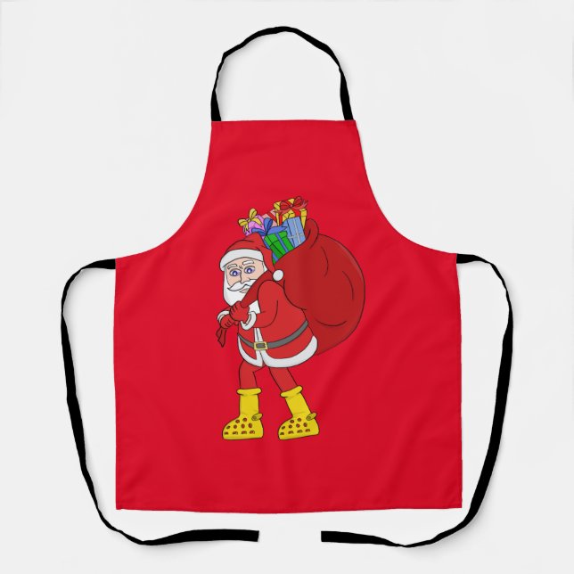 Santa Claus Wearing Big Yellow Boots Apron (Front)