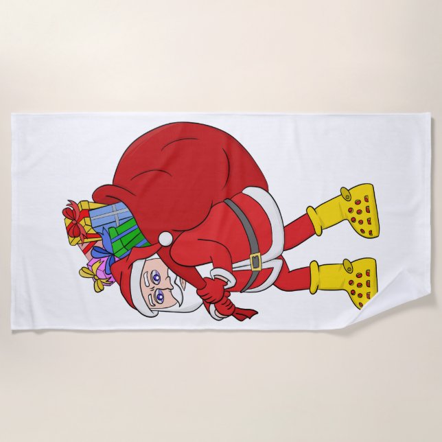 Santa Claus Wearing Big Yellow Boots Beach Towel (Front)