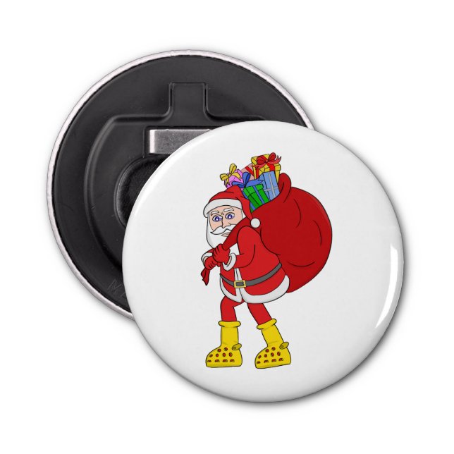Santa Claus Wearing Big Yellow Boots Bottle Opener (Front)