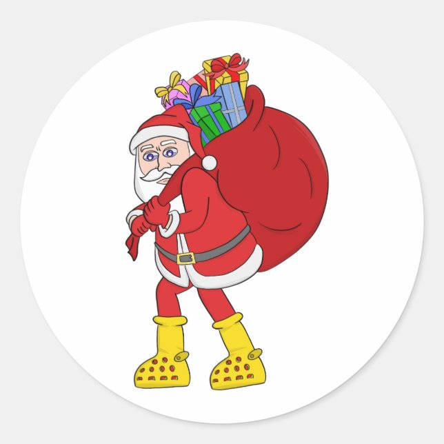 Santa Claus Wearing Big Yellow Boots Classic Round Sticker (Front)