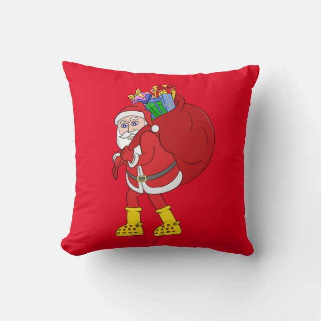 Santa Claus Wearing Big Yellow Boots Cushion (Front)