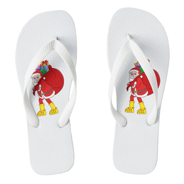 Santa Claus Wearing Big Yellow Boots Flip Flops (Footbed)