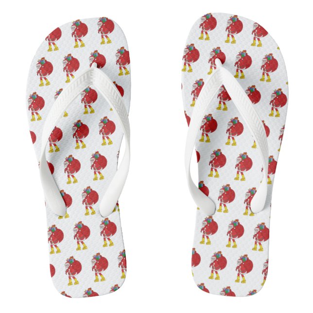 Santa Claus Wearing Big Yellow Boots Flip Flops (Footbed)
