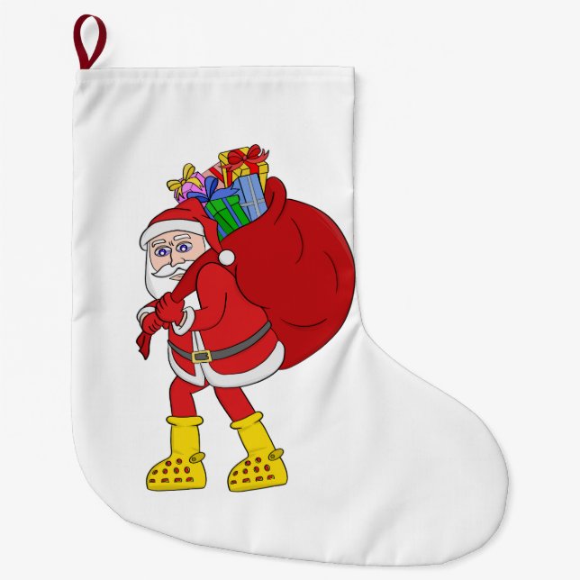 Santa Claus Wearing Big Yellow Boots Large Christmas Stocking (Front)