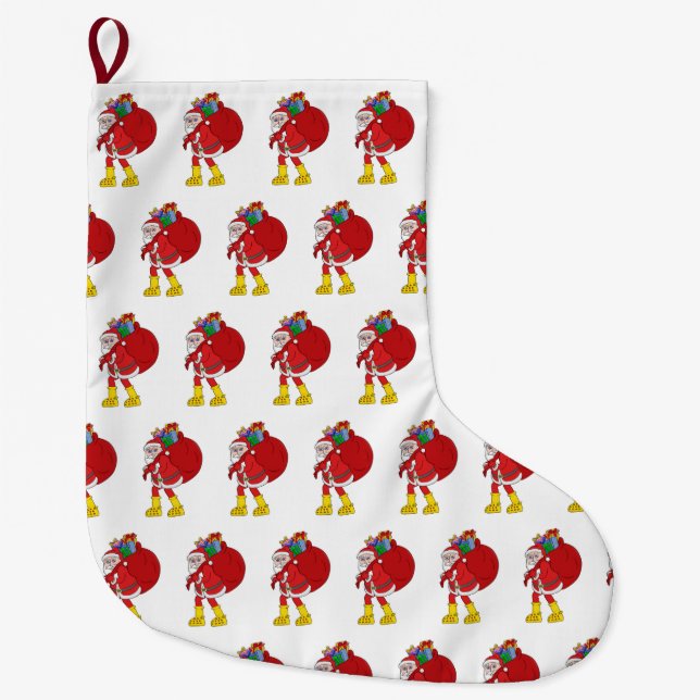 Santa Claus Wearing Big Yellow Boots Large Christmas Stocking (Front)