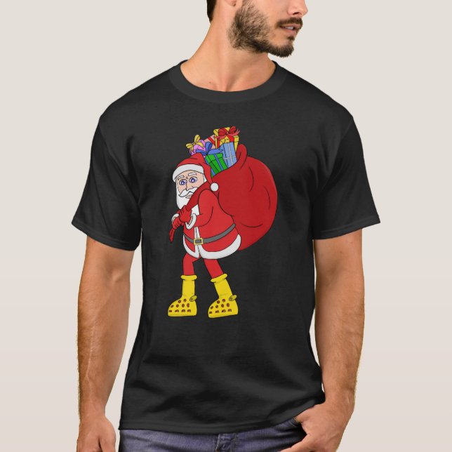 Santa Claus Wearing Big Yellow Boots T-Shirt (Front)