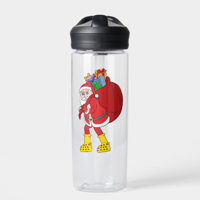 Santa Claus Wearing Big Yellow Boots Water Bottle (Front)