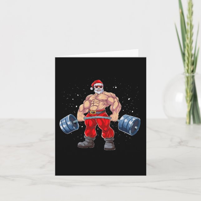 Santa Claus Weightlifting Fitness Christmas Bodybu Card (Front)