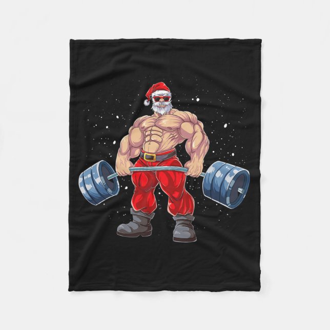 Santa Claus Weightlifting Fitness Christmas Bodybu Fleece Blanket (Front)