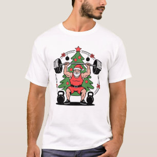 Santa Claus Weightlifting Funny Xmas Gym Fitness T-Shirt