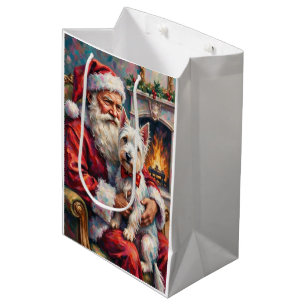 Santa Claus West Highland White Terrier Christmas Medium Gift Bag