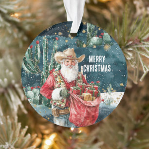 Santa Claus Western Cowboy Christmas Ornament