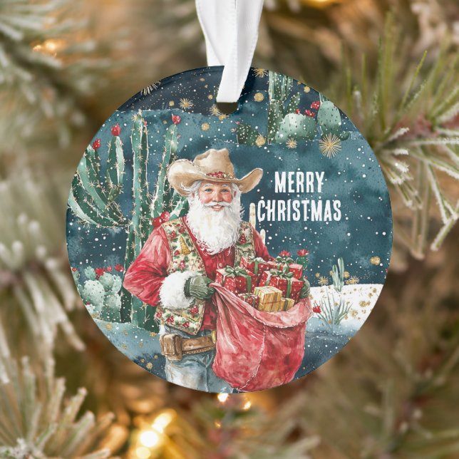 Santa Claus Western Cowboy Christmas Ornament (Tree)