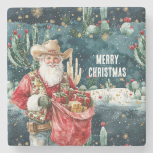 Santa Claus Western Cowboy Christmas Stone Coaster