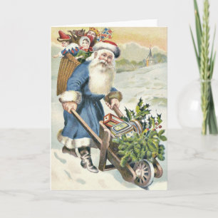 Santa Claus Wheelbarrow Evergreen Toys Candy Holiday Card