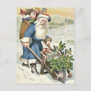 Santa Claus Wheelbarrow Evergreen Toys Candy Holiday Postcard
