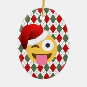santa claus wink emoji ceramic tree decoration