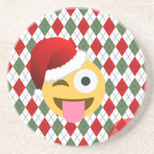 santa claus wink emoji coaster