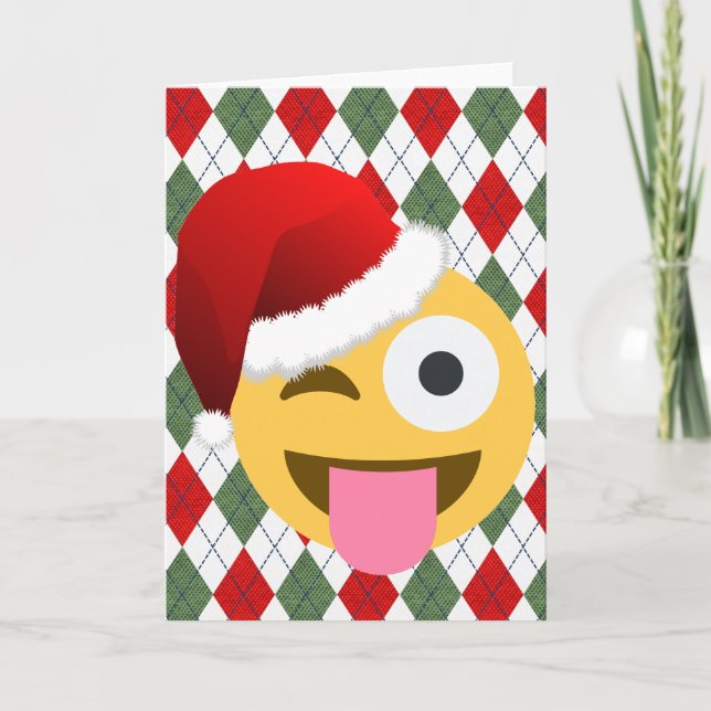 santa claus wink emoji holiday card (Front)