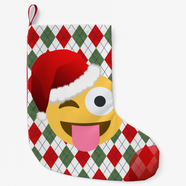 santa claus wink emoji xmas christmas stocking (Front)