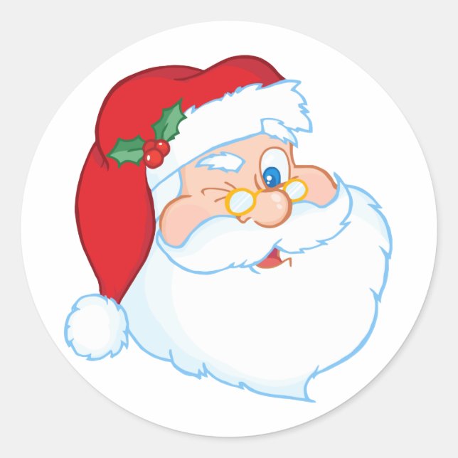 Santa Claus Winking Classic Round Sticker (Front)