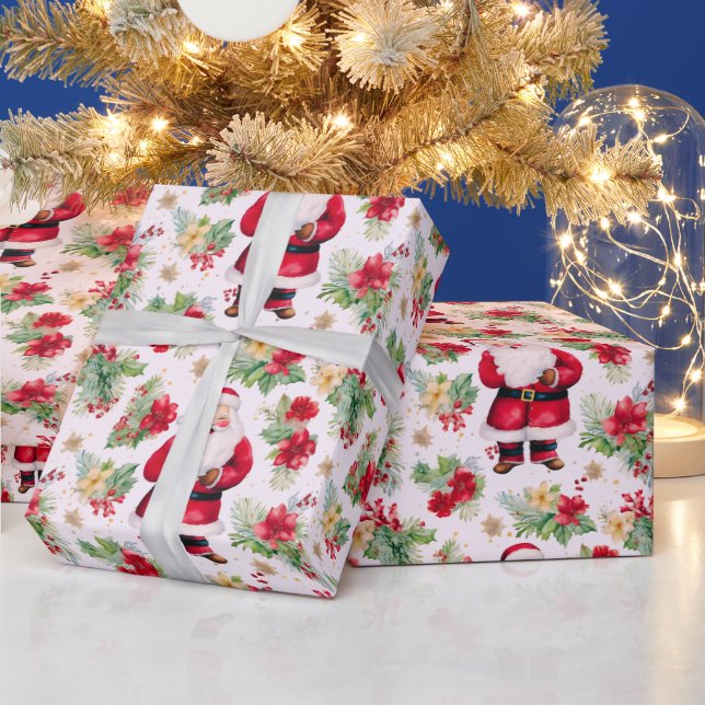 Santa Claus Winter Berries Modern Christmas Wrapping Paper (Holidays)