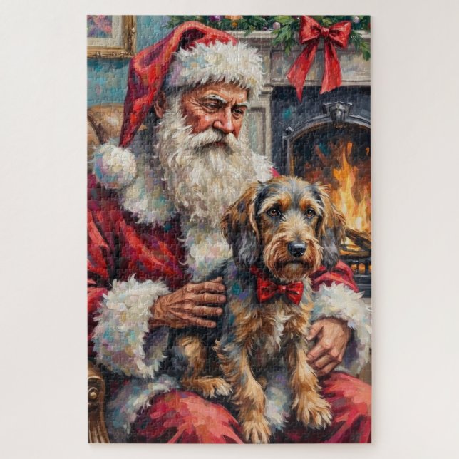 Santa Claus Wirehaired Pointing Griffon Christmas Jigsaw Puzzle (Vertical)