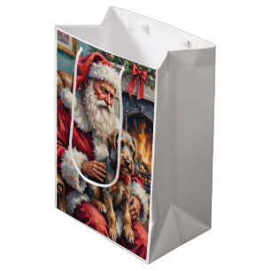 Santa Claus Wirehaired Pointing Griffon Christmas Medium Gift Bag
