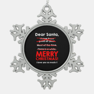 Santa Claus Wish List Christmas Gift Christmas Snowflake Pewter Christmas Ornament