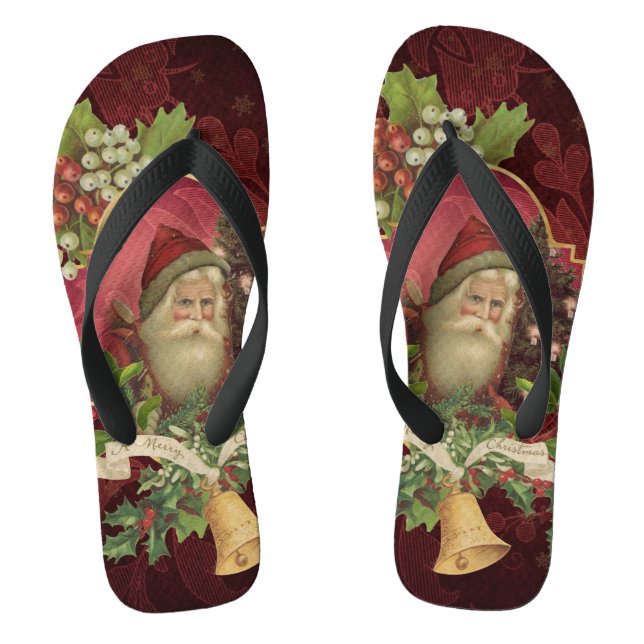 Santa Claus wish you a merry christmas Flip Flops (Footbed)