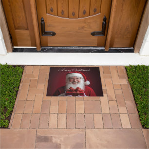 Santa Claus with a gift Christmas design Doormat