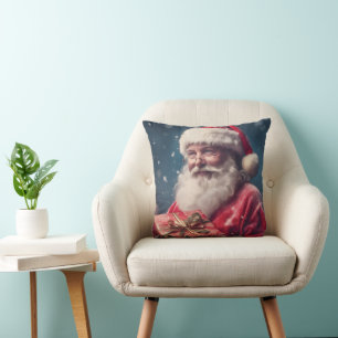 Santa Claus with a present Christmas design Cushion