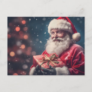 Santa Claus with a present Christmas design Holiday Postcard