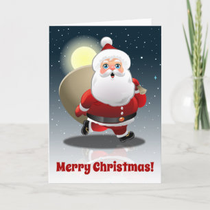 Santa Claus With A Sack Full Of Gifts Cartoon Holiday Card