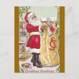 Santa Claus with a Sack Full of Toys Holiday Postcard