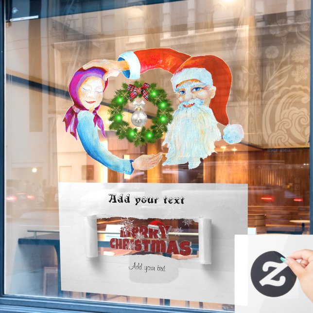 Santa Claus with Baby Girl Illustration  Window Cling (Cafe Window)