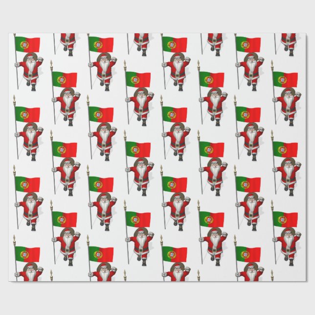 Santa Claus With Bandeira de Portugal Wrapping Paper (Flat)
