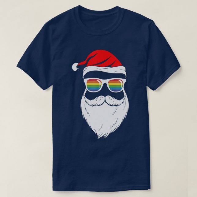 Santa Claus with Beard Hat Sunglasses  T-Shirt (Design Front)