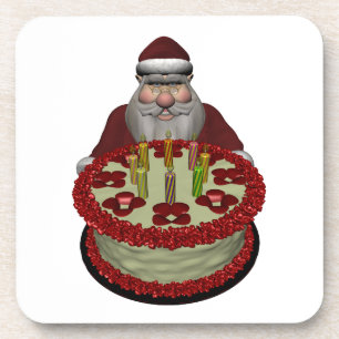 Santa Claus With Birthday Cake Coaster