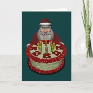 Santa Claus With Birthday Cake Holiday Card
