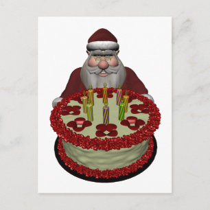 Santa Claus With Birthday Cake Holiday Postcard