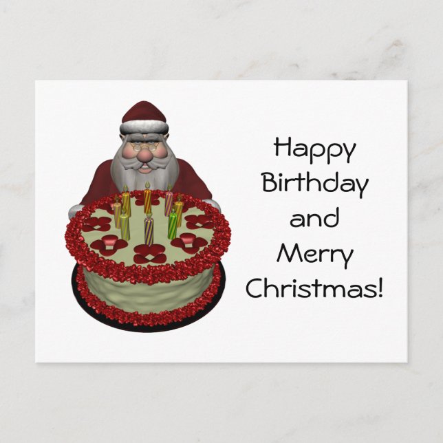 Santa Claus With Birthday Cake Holiday Postcard (Front)