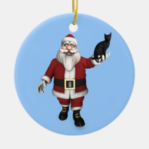 Santa Claus With Black Cat Ceramic Tree Decoration