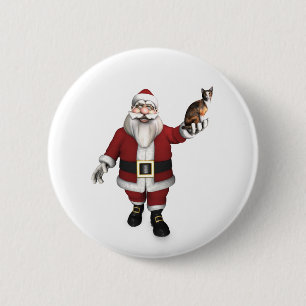 Santa Claus With Calico Cat 6 Cm Round Badge