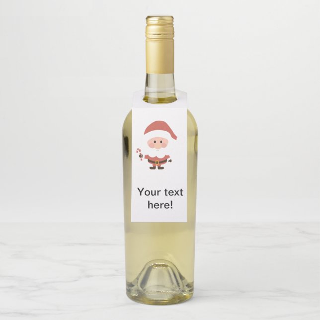 Santa Claus with candycane cartoon Bottle Tag (On Bottle)