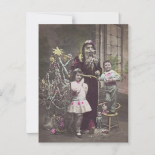 Santa Claus with Children, Christmas Tree, vintage Postcard