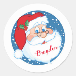 Santa Claus with Childs Name Classic Round Sticker